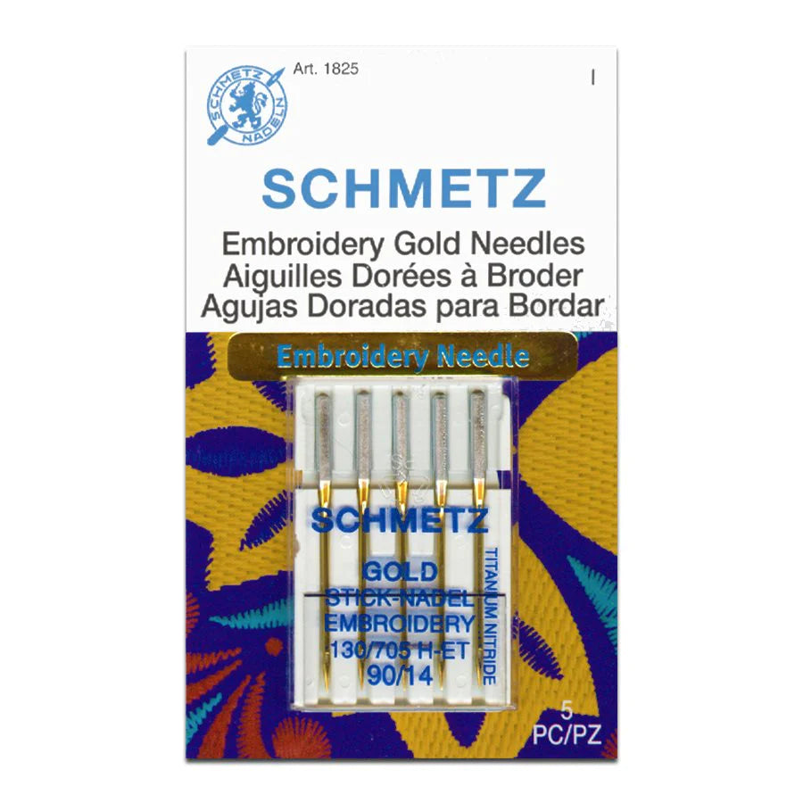 (S130/705H-ET-90) Aguja p/ Bordado Dorada Schmetz Paquete c/ 5 Piezas Calibre 90